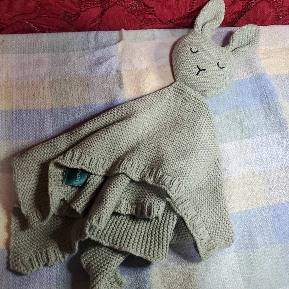 3 Little Dings OS Bunny Lovey Baby Green Knit Cotton Security‎ Blanket Comforter